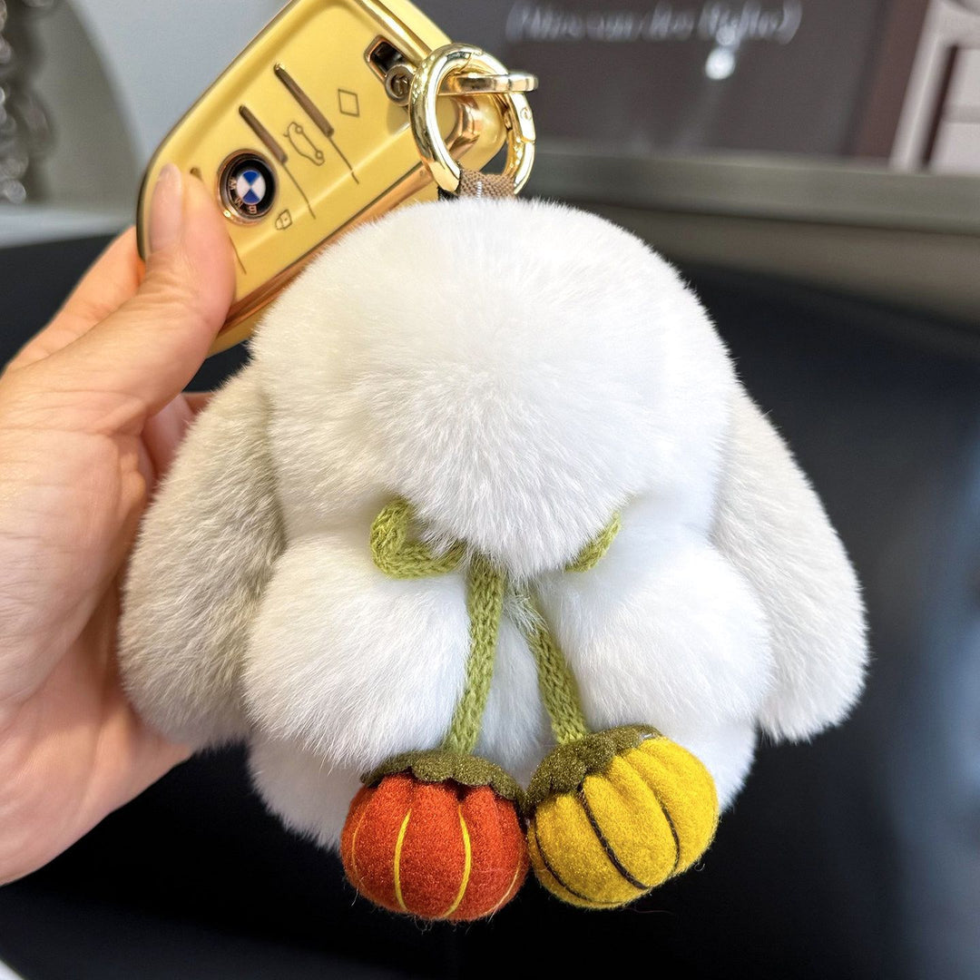 2026 Autumn New Halloween Pumpkin Rabbit Fur Bunny Keychain Soft Fluffy Bag  Car Accessory