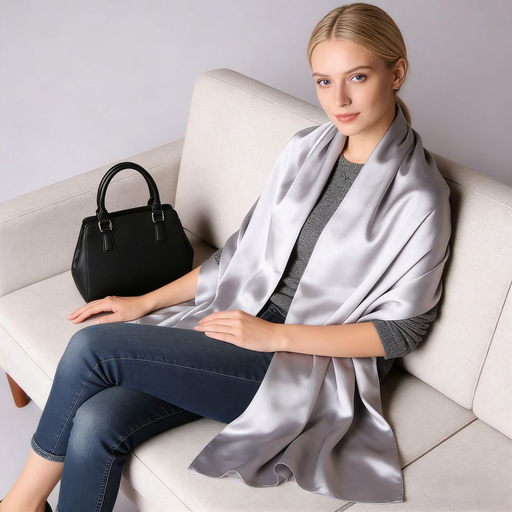 69" x 21" Classic Solid Color 100% Mulberry Silk Long Scarf for Women