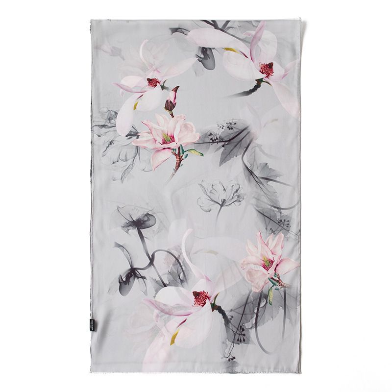 69" x 21" Womens Long Floral Printed Mulberry Silk Scarf Lightweight Luxury Wrap Neck Shawl