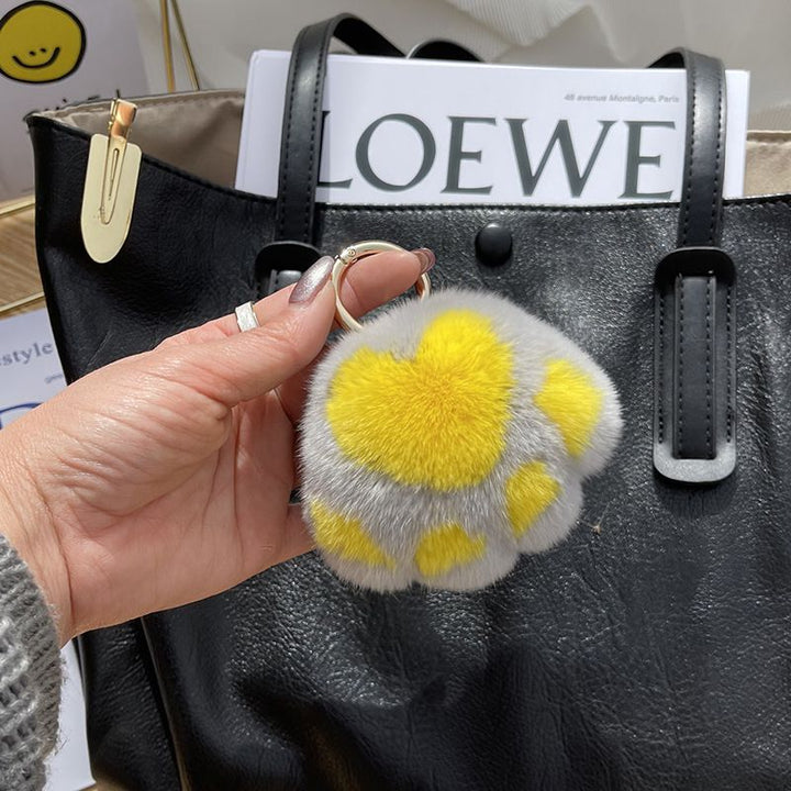 Cute Cat Paw Rabbit Fur Pom Pom Keychain Plush Handbag Purse Charm