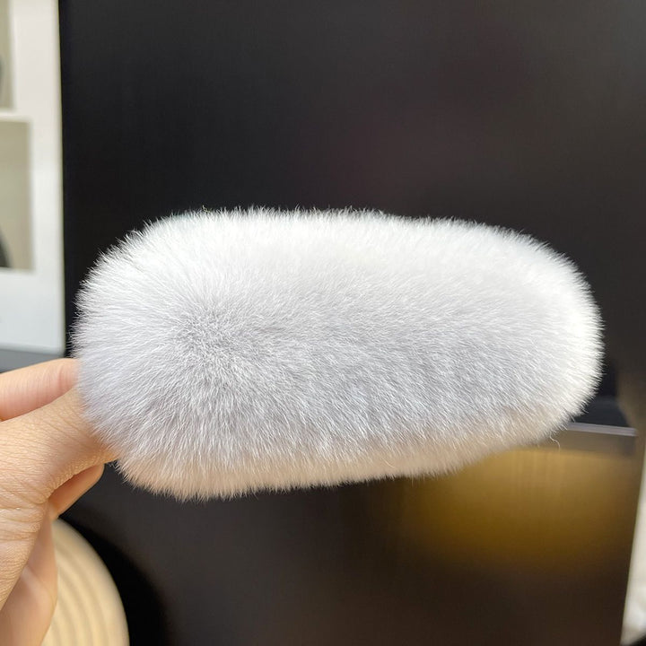 Soft Fluffy Oval Rabbit Fur Alligator Clip