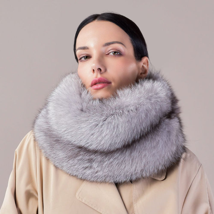 Luxury Real Silver Fox Fur Scarf Collar Oversized Fluffy Natural Fur Neck Warmer Wrap for Women