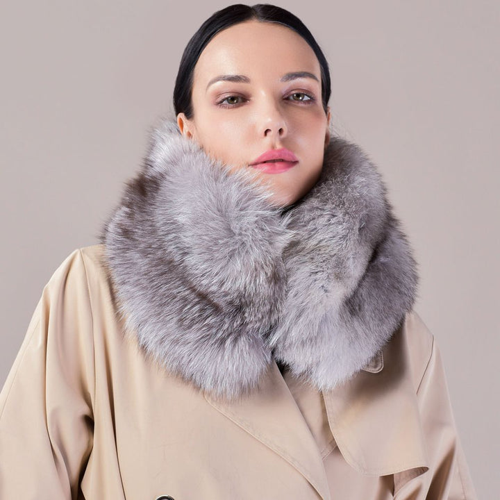 Luxury Real Silver Fox Fur Scarf Collar Oversized Fluffy Natural Fur Neck Warmer Wrap for Women