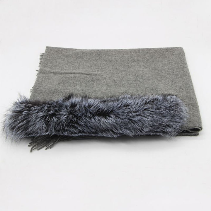 Cashmere Shawl with Real Fox Raccoon Fur Collar for Women Luxury Cashmere Wrap Scarf Winter Stole