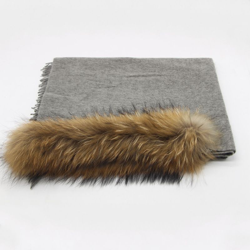 Cashmere Shawl with Real Fox Raccoon Fur Collar for Women Luxury Cashmere Wrap Scarf Winter Stole