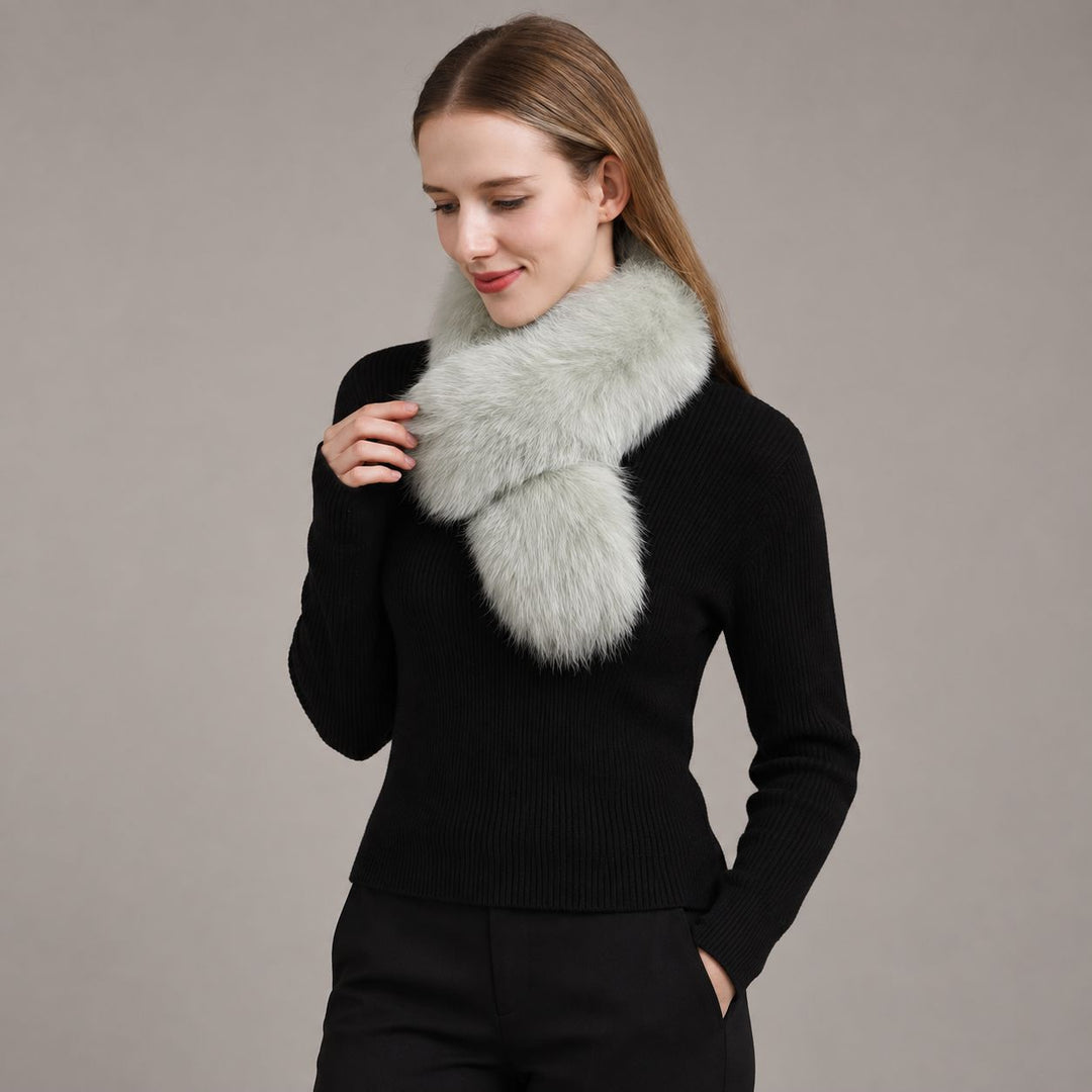 Women’s Real Fox Fur Cross-Over Scarf Genuine Plush Winter Fur Neck Warmer Collar