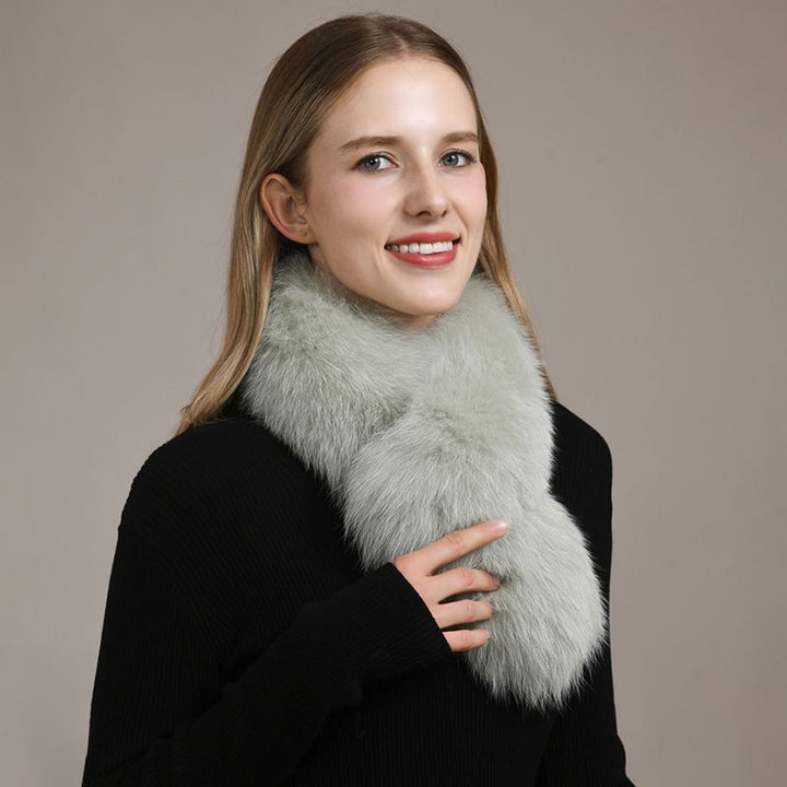 Women’s Real Fox Fur Cross-Over Scarf Genuine Plush Winter Fur Neck Warmer Collar