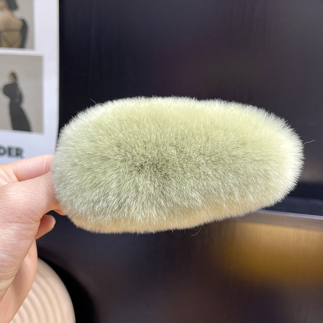 Soft Fluffy Oval Rabbit Fur Alligator Clip