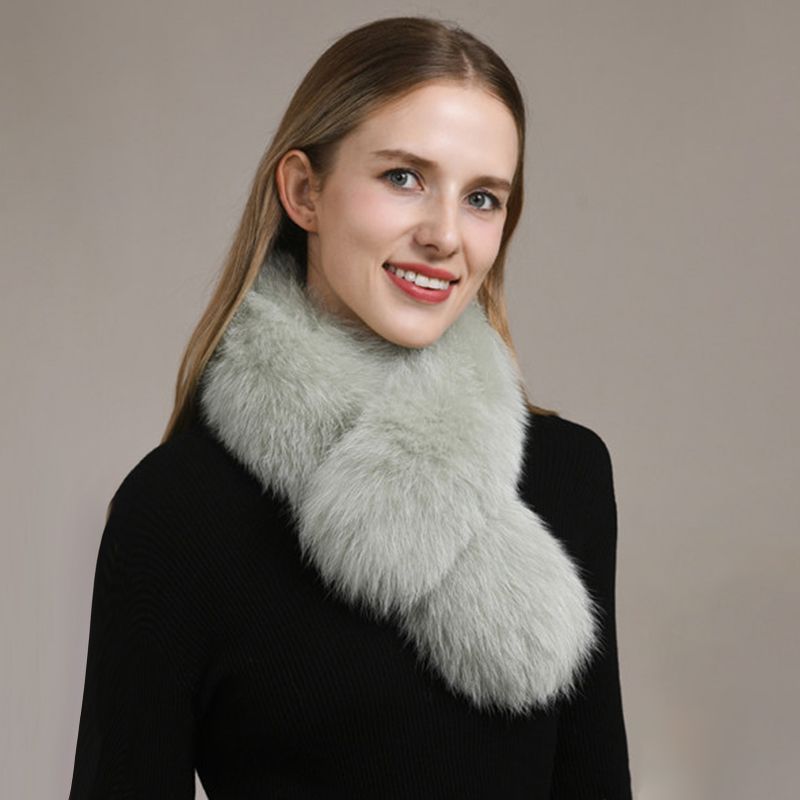 Women’s Real Fox Fur Cross-Over Scarf Genuine Plush Winter Fur Neck Warmer Collar