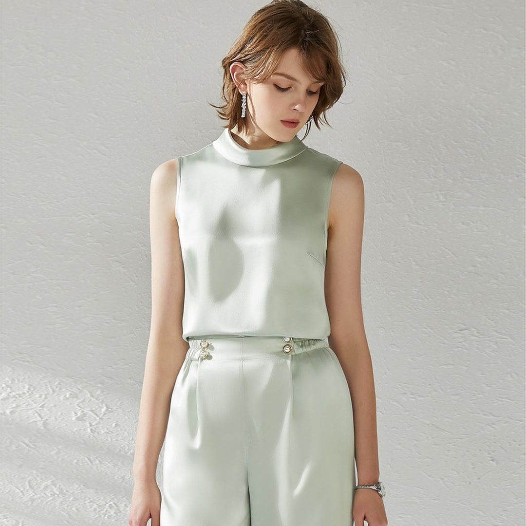 22 Momme High Neck Sleeveless Silk Tank Top for Women