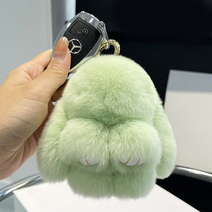 Real Rabbit Fur Bunny Keychain Fluffy Soft Plush Fur Bag Charm with Long Ears