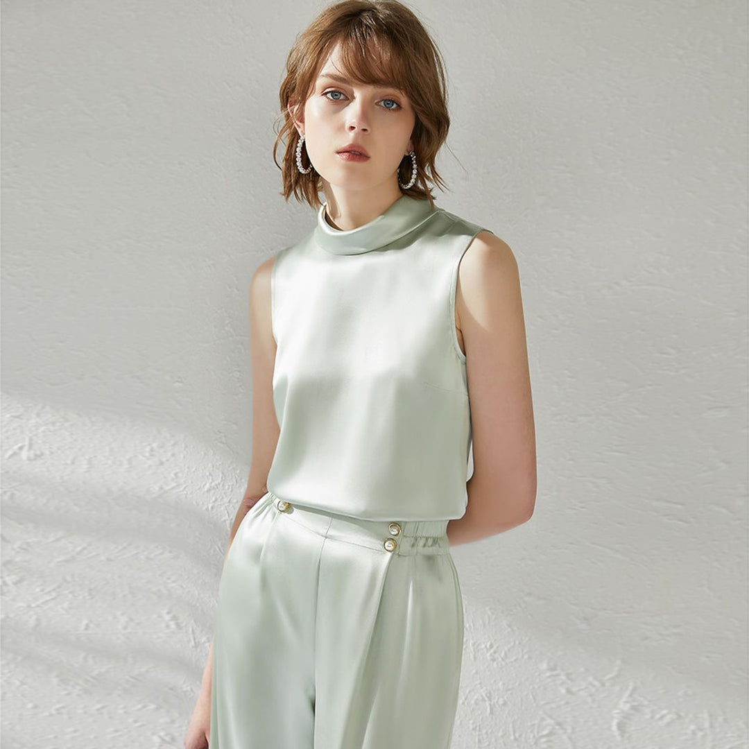 22 Momme High Neck Sleeveless Silk Tank Top for Women