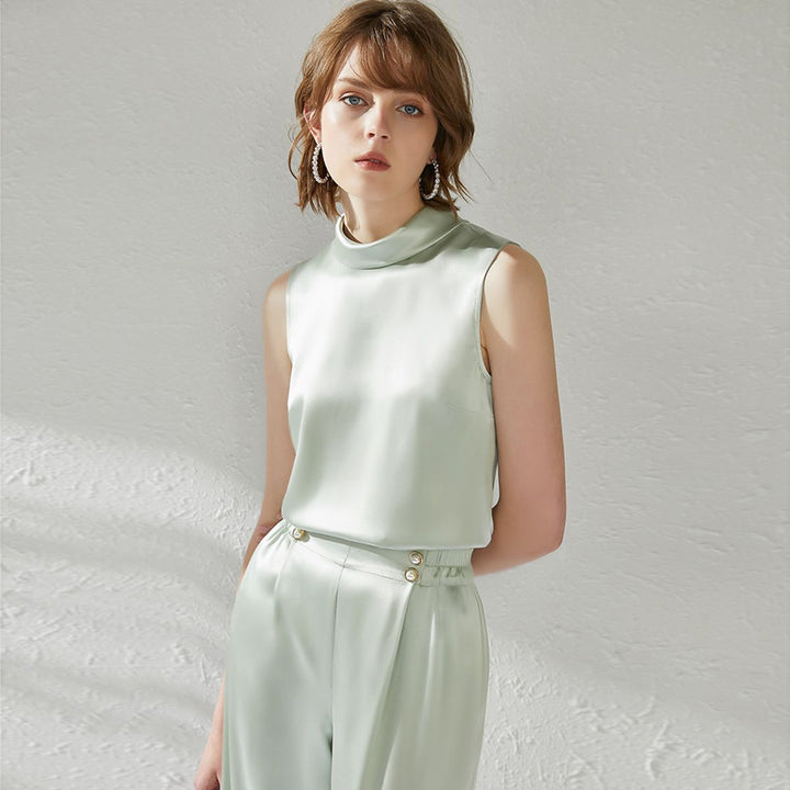 22 Momme High Neck Sleeveless Silk Tank Top for Women