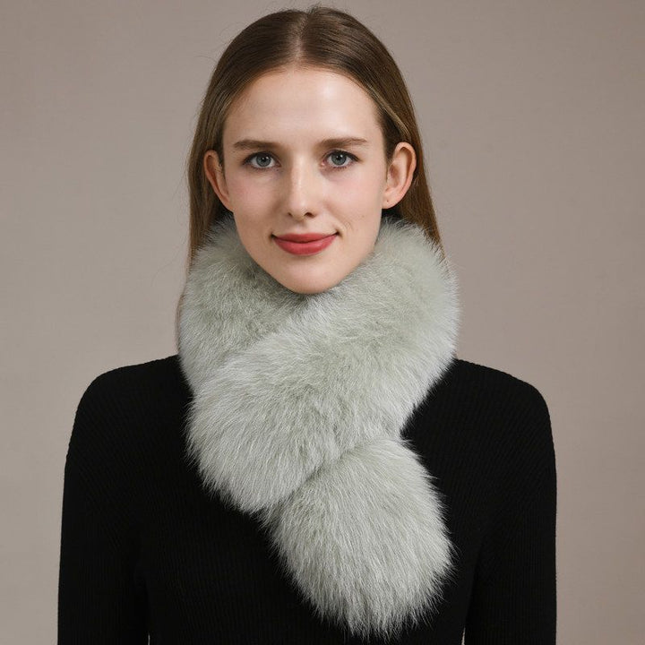 Women’s Real Fox Fur Cross-Over Scarf Genuine Plush Winter Fur Neck Warmer Collar