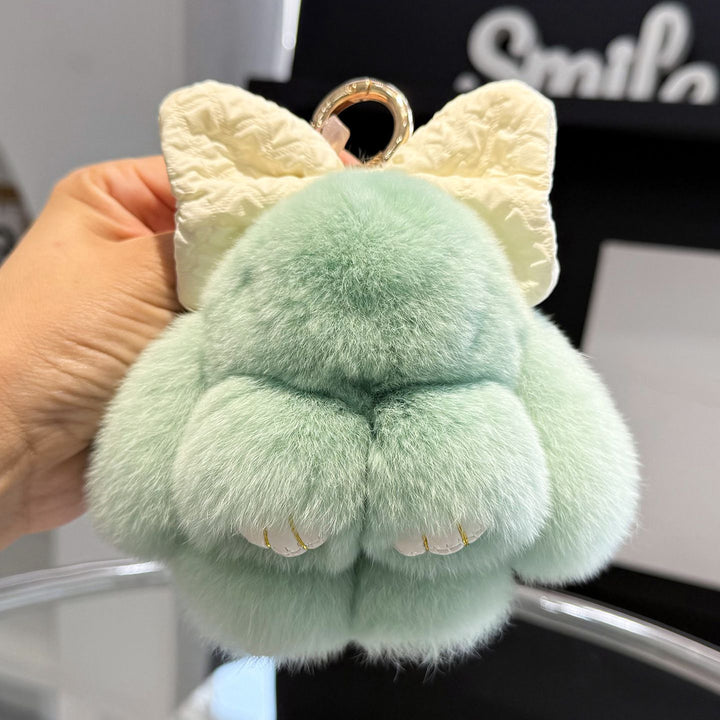 Real Rabbit Fur Cute Bunny and Bow Keychain Luxury Fur Bag Charm