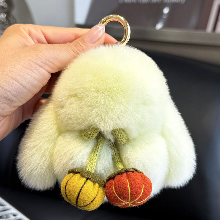 2026 Autumn New Halloween Pumpkin Rabbit Fur Bunny Keychain Soft Fluffy Bag  Car Accessory