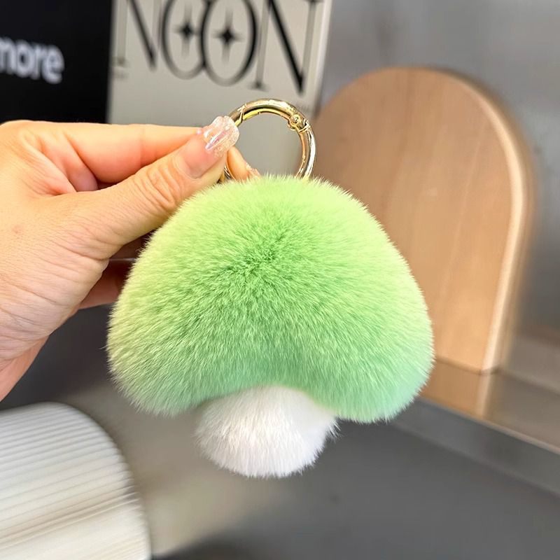 Cute Real Rex Rabbit Fur Mushroom Keychain Fluffy Plush Bag Charm