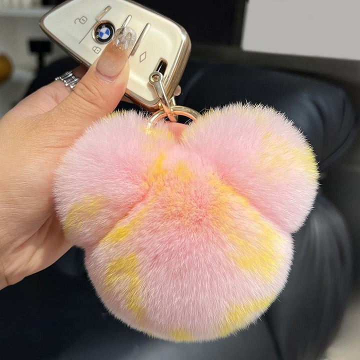 Real Rabbit Fur Bear Keychain Luxury Genuine Fur Pom Pom Bag Charm Key Ring Accessory