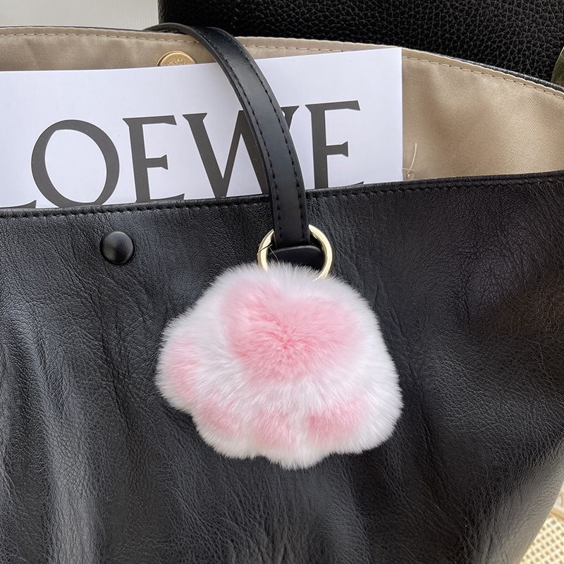 Cute Cat Paw Rabbit Fur Pom Pom Keychain Plush Handbag Purse Charm