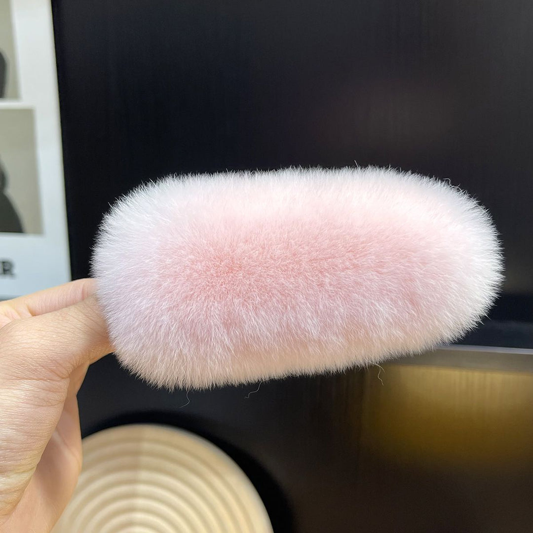 Soft Fluffy Oval Rabbit Fur Alligator Clip