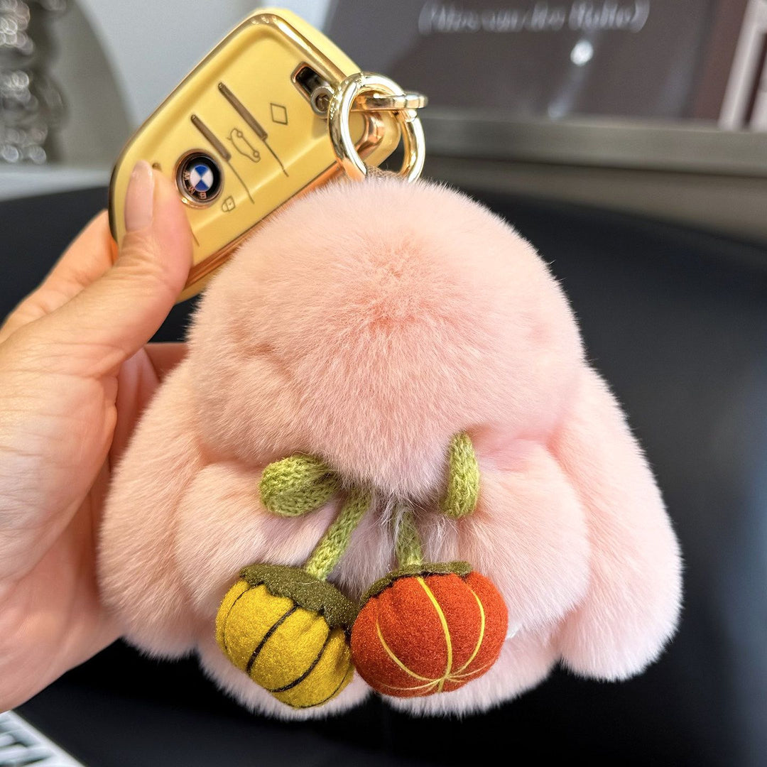 2026 Autumn New Halloween Pumpkin Rabbit Fur Bunny Keychain Soft Fluffy Bag  Car Accessory