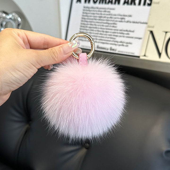 Genuine Fox Fur Pom-Pom Keychain Luxury Fluffy Fur Ball Bag Charm