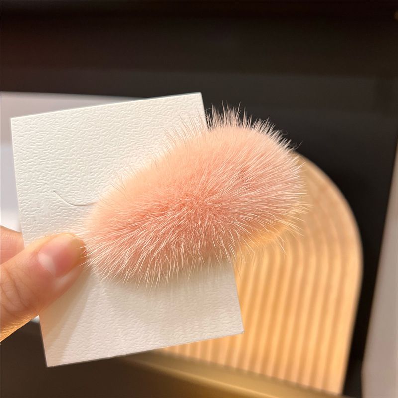 Mink Fur Hair Clip Soft Fluffy Oval Snap Hair Barrette