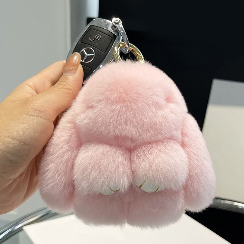Real Rabbit Fur Bunny Keychain Fluffy Soft Plush Fur Bag Charm with Long Ears