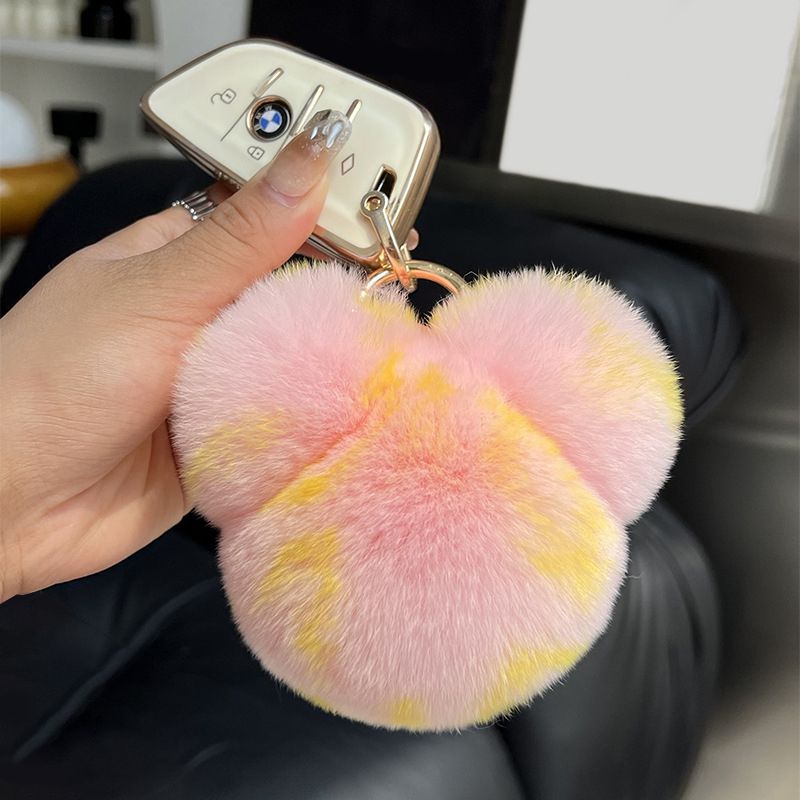 Real Rex Rabbit Fur Bunny Head Keychain Soft Plush Pom-Pom Bag Charm