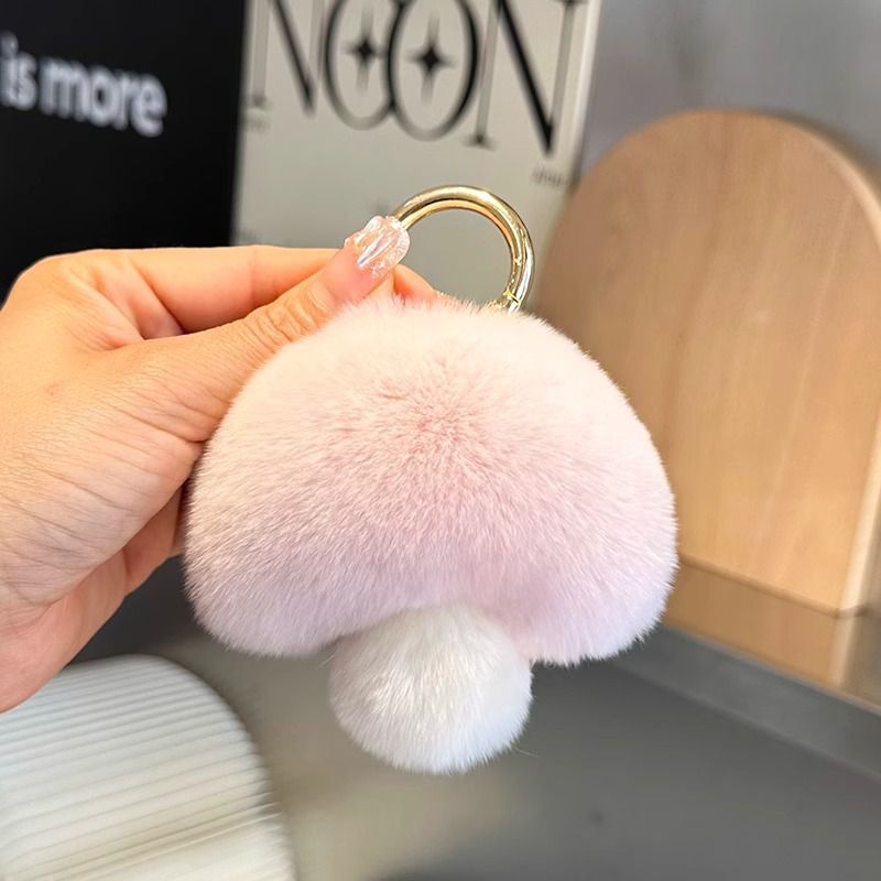 Cute Real Rex Rabbit Fur Mushroom Keychain Fluffy Plush Bag Charm