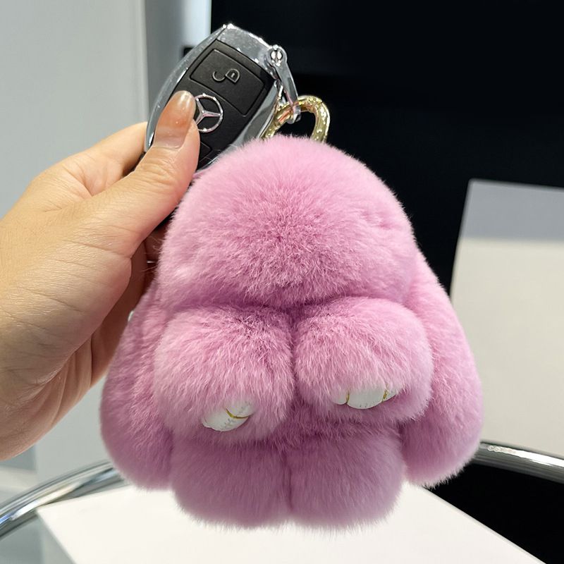 Real Rabbit Fur Bunny Keychain Fluffy Soft Plush Fur Bag Charm with Long Ears