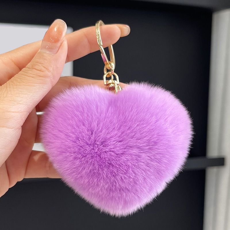 Real Rabbit Fur Heart Keychain Fluffy Plush Fur Pom Pom Bag Charm