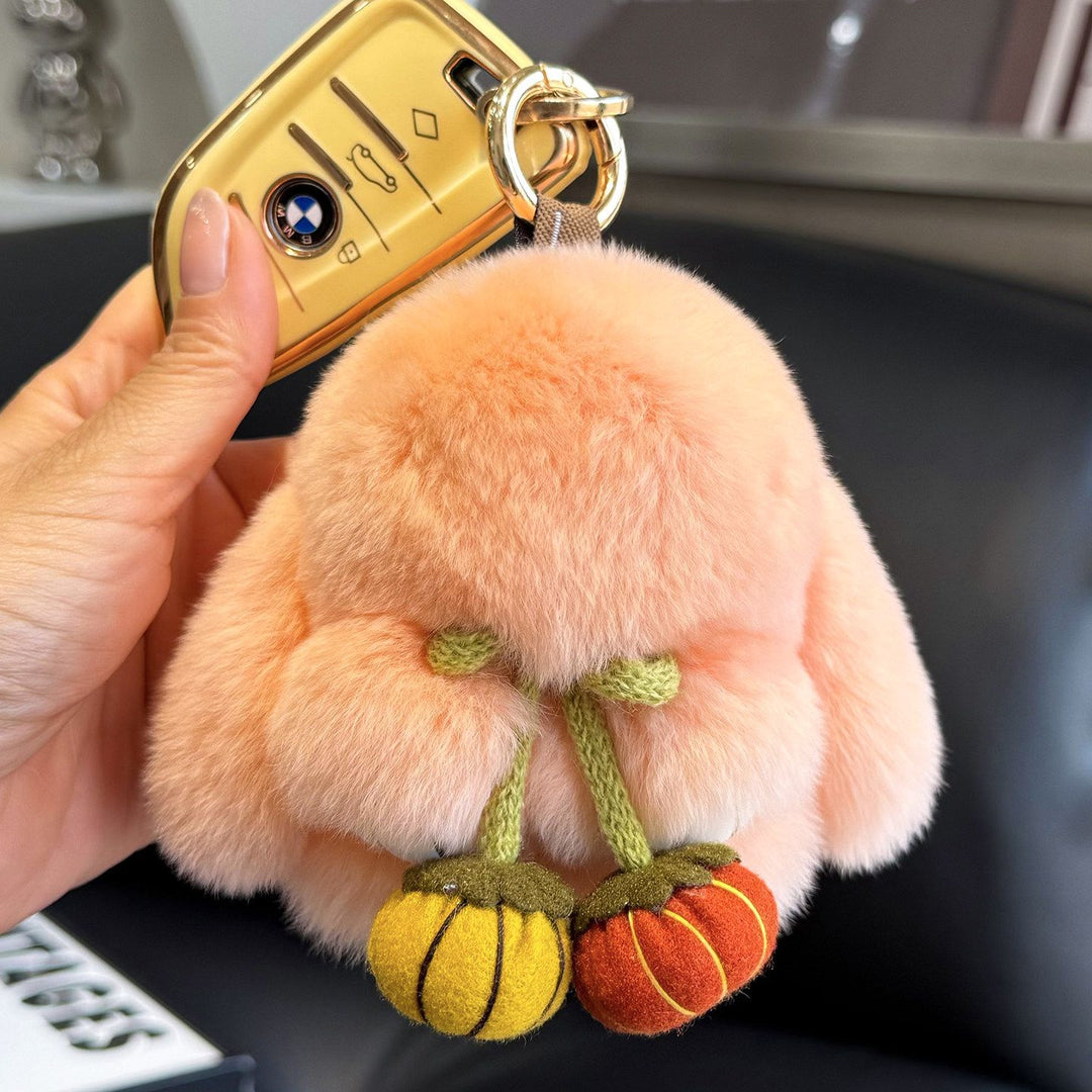 2026 Autumn New Halloween Pumpkin Rabbit Fur Bunny Keychain Soft Fluffy Bag  Car Accessory