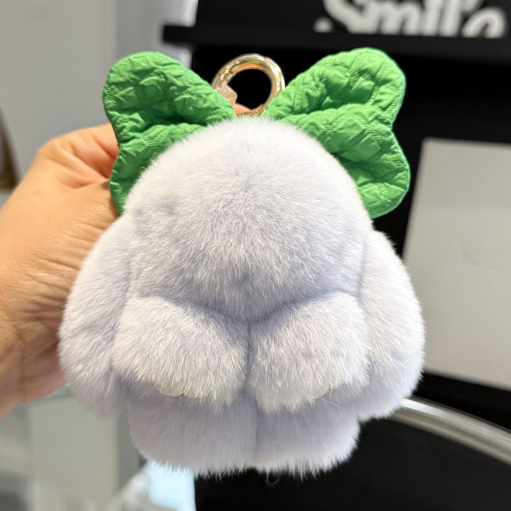 Real Rabbit Fur Cute Bunny and Bow Keychain Luxury Fur Bag Charm