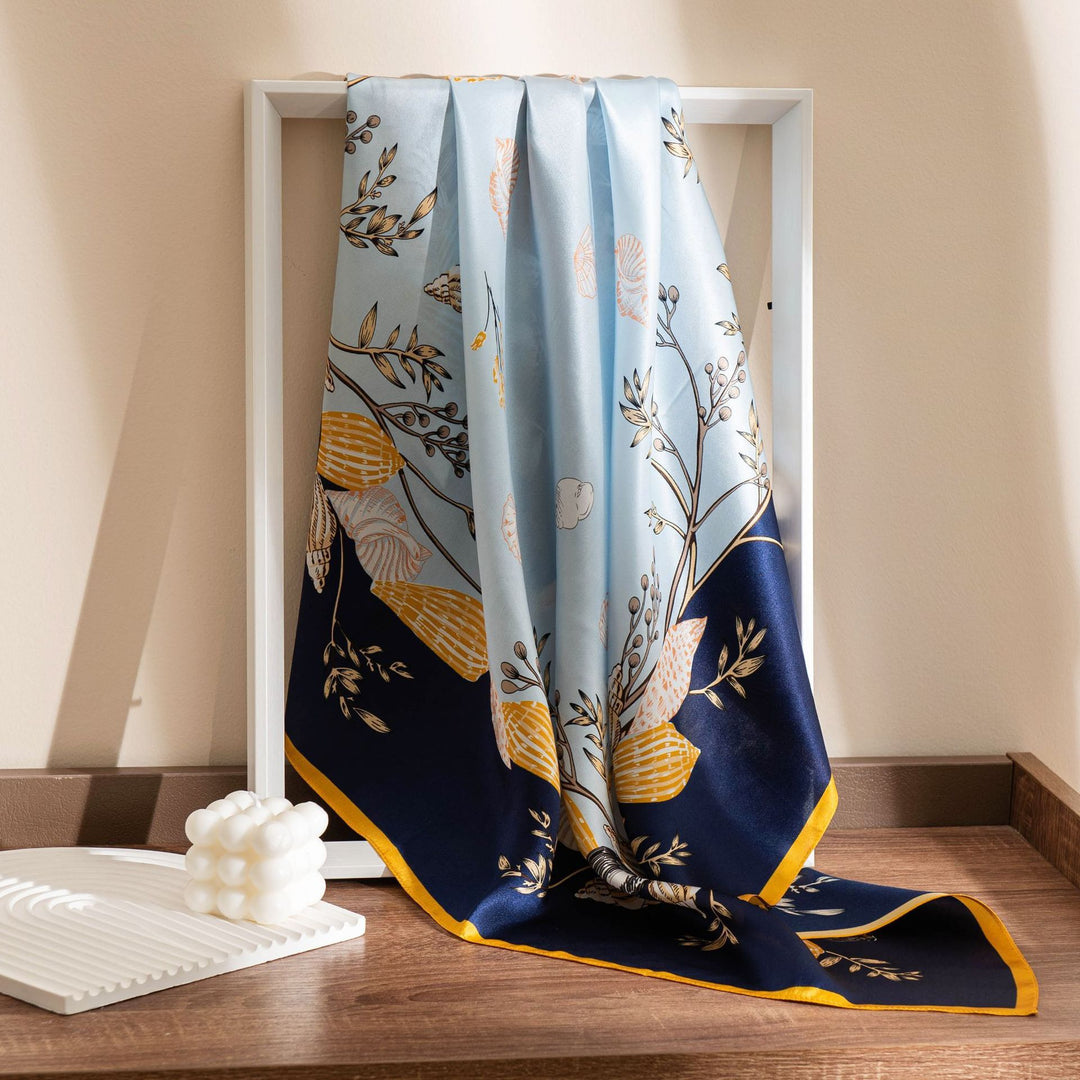 35" x 35" Floral Printed Large Silk Sqaure Scarf Women's Mulberry Silk Head Wrap