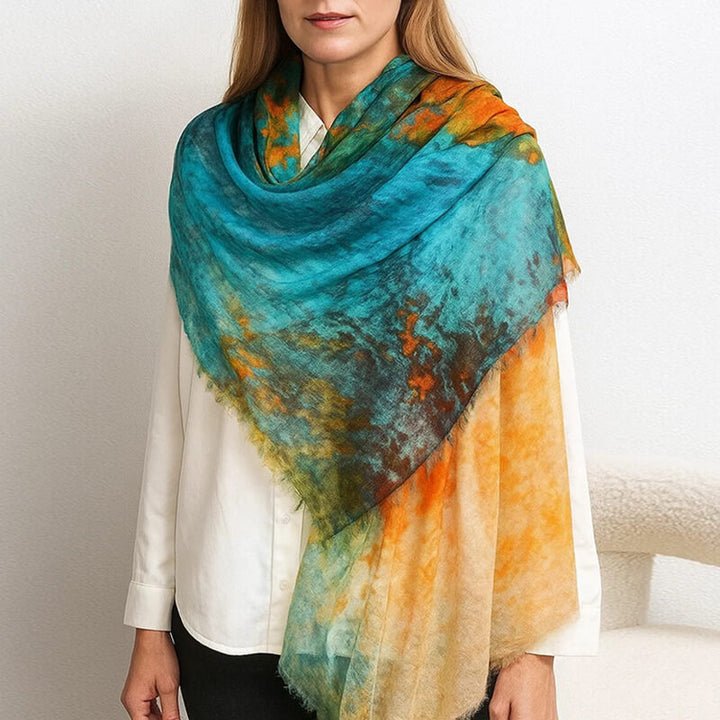 Women's Lightweight Artistic Watercolor Print 100% Cashmere Scarf Shawl