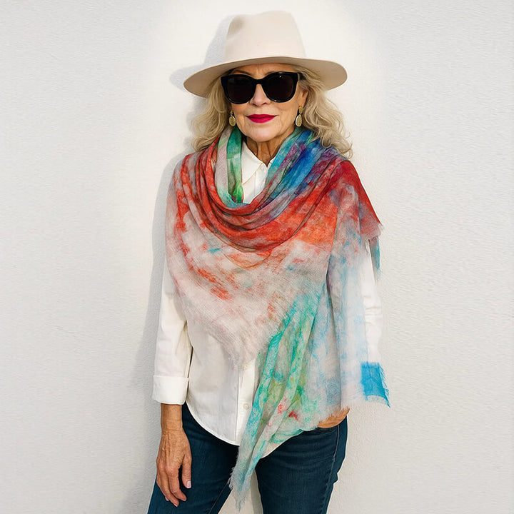 Women's Lightweight Artistic Watercolor Print 100% Cashmere Scarf Shawl