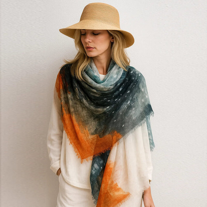 Women's Lightweight Artistic Watercolor Print 100% Cashmere Scarf Shawl