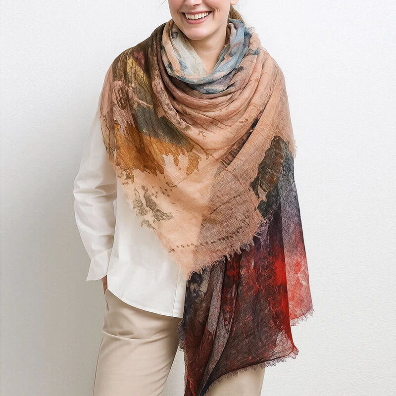 Women's Lightweight Artistic Watercolor Print 100% Cashmere Scarf Shawl