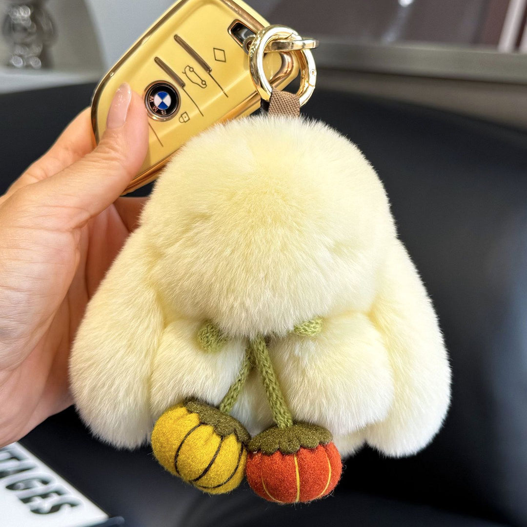 2026 Autumn New Halloween Pumpkin Rabbit Fur Bunny Keychain Soft Fluffy Bag  Car Accessory
