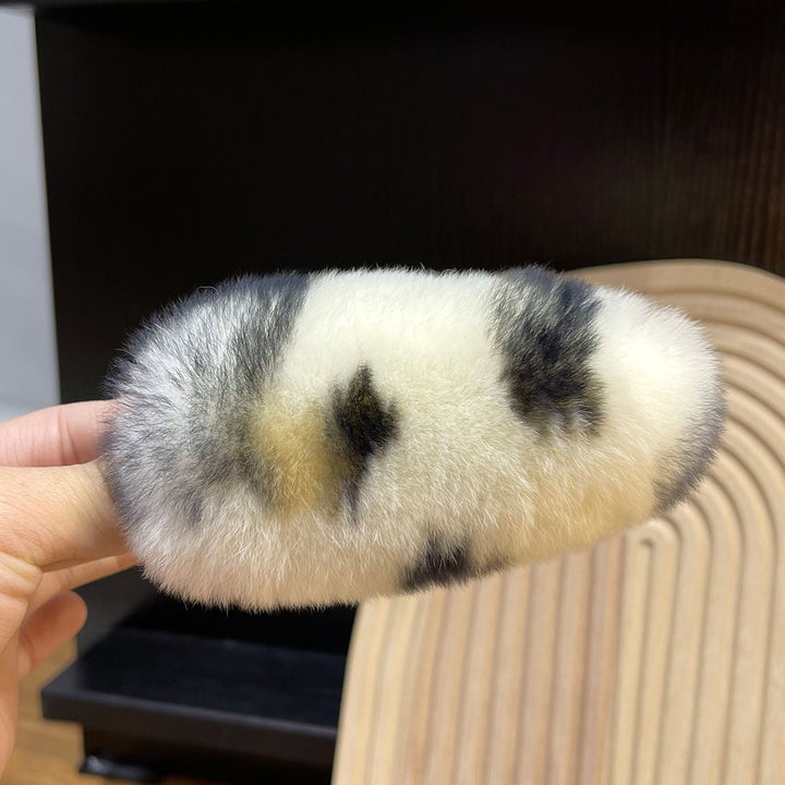 Soft Fluffy Oval Rabbit Fur Alligator Clip