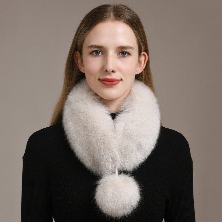 Women’s Real Fox Fur Scarf with Pom-Pom Genuine Fur Collar Neck Warmer