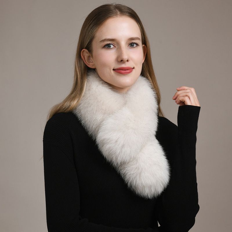 Women’s Real Fox Fur Cross-Over Scarf Genuine Plush Winter Fur Neck Warmer Collar