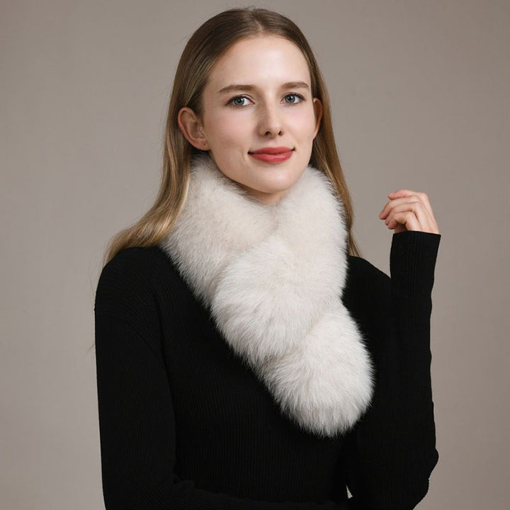 Women’s Real Fox Fur Cross-Over Scarf Genuine Plush Winter Fur Neck Warmer Collar
