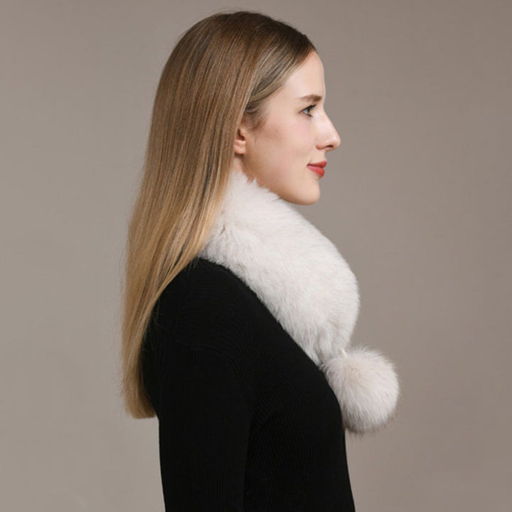 Women’s Real Fox Fur Scarf with Pom-Pom Genuine Fur Collar Neck Warmer