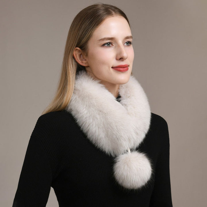 Women’s Real Fox Fur Scarf with Pom-Pom Genuine Fur Collar Neck Warmer