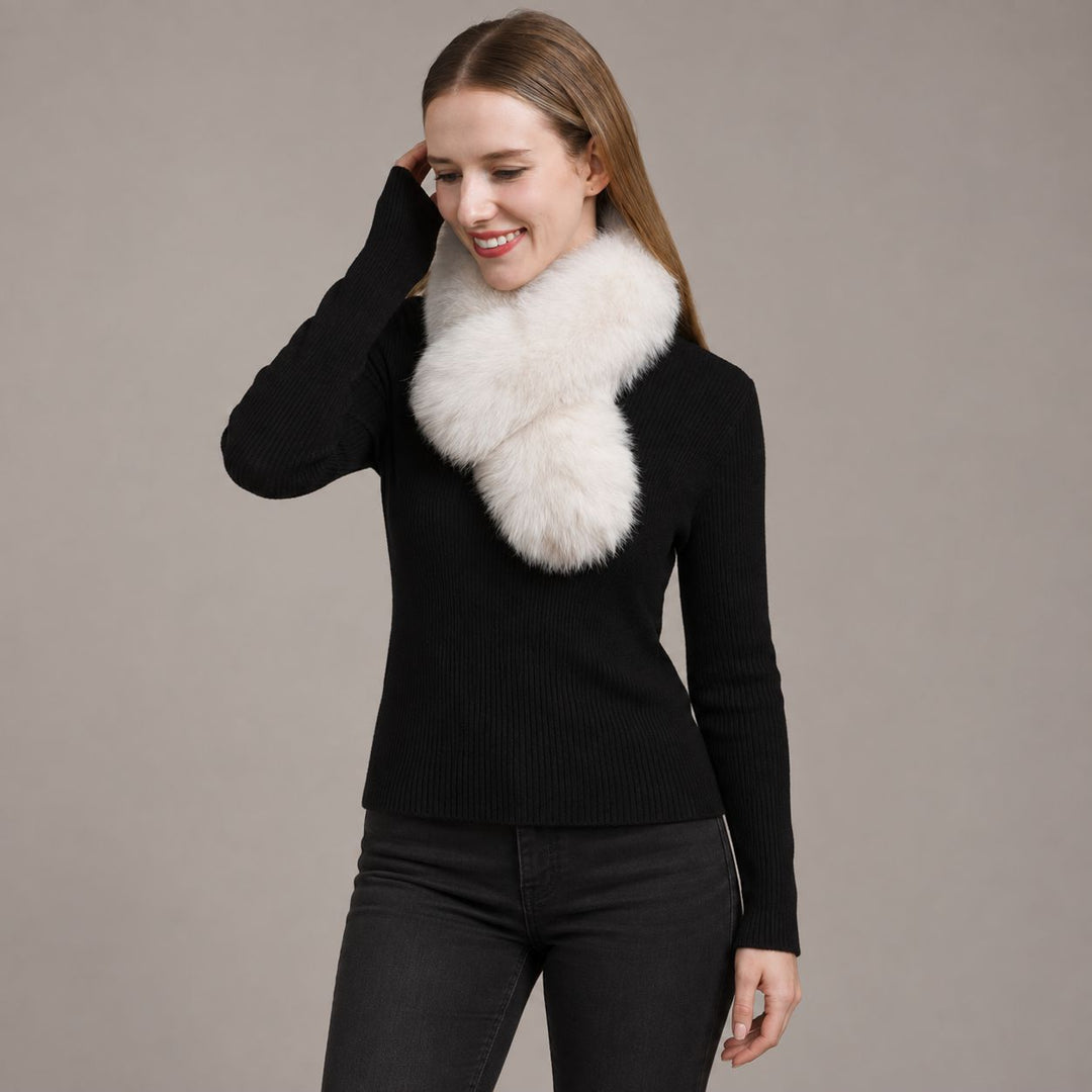 Women’s Real Fox Fur Cross-Over Scarf Genuine Plush Winter Fur Neck Warmer Collar