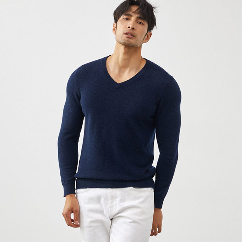 Men's Classic V-Neck 100% Cashmere Pullover Sweater