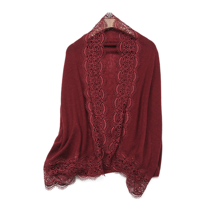 Elegant Lace Trim Soft Cashmere Shawl Wrap