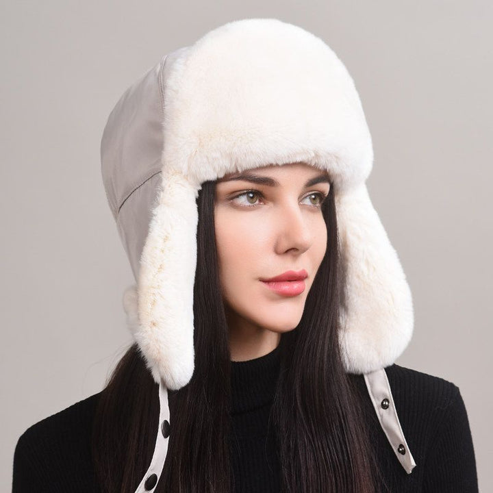 Minimalist Soft Rabbit Fur Trapper Hat for Women Winter Lightweight Warm Fur Hat with Ear Flaps